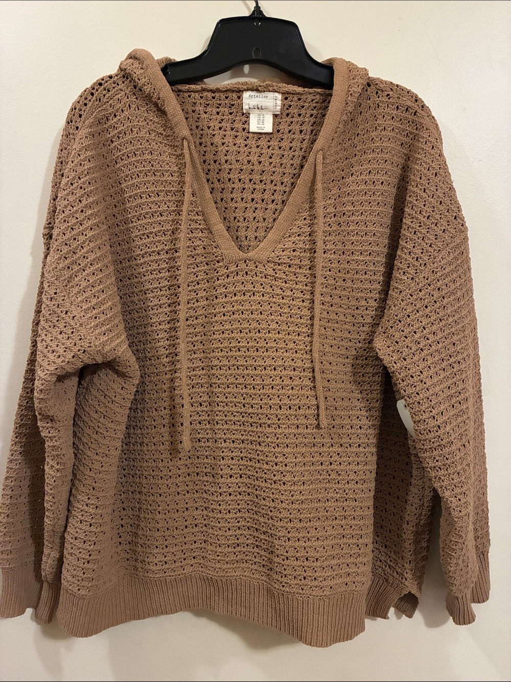 Crochet V-Neck Hoodie Sweater Size 1X